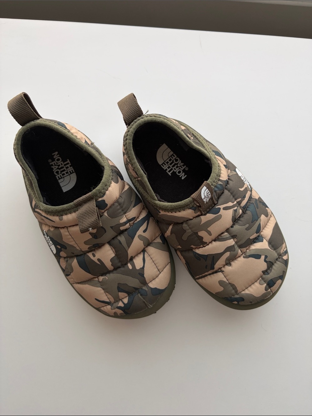 The North Face Kids Camo Puffy Slip-On + Hunter Sherpa Slip-On, toddler size 12